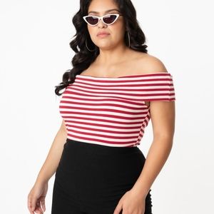 Unique Vintage Plus Size Red & White Stripe Imogen Top